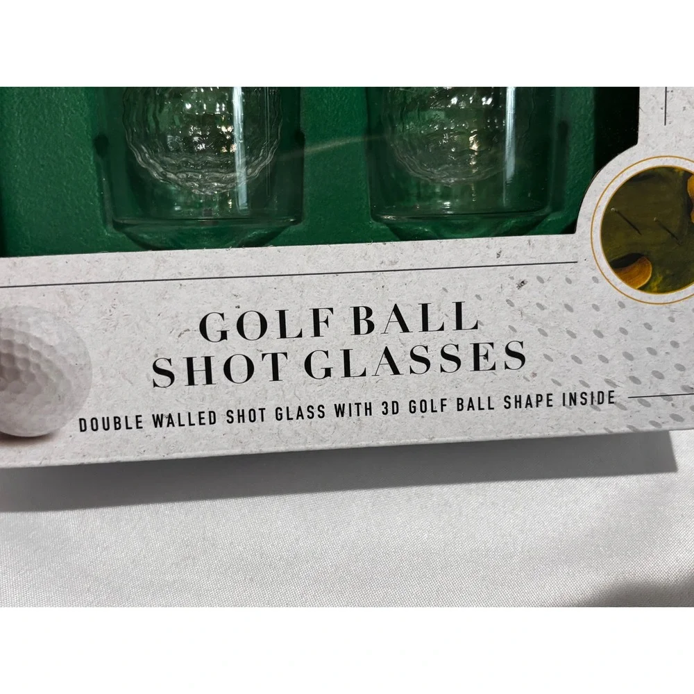 New Golf Ball Whiskey Shot Glasses Set of 4 Double Walled 3D Glass Clear Gift